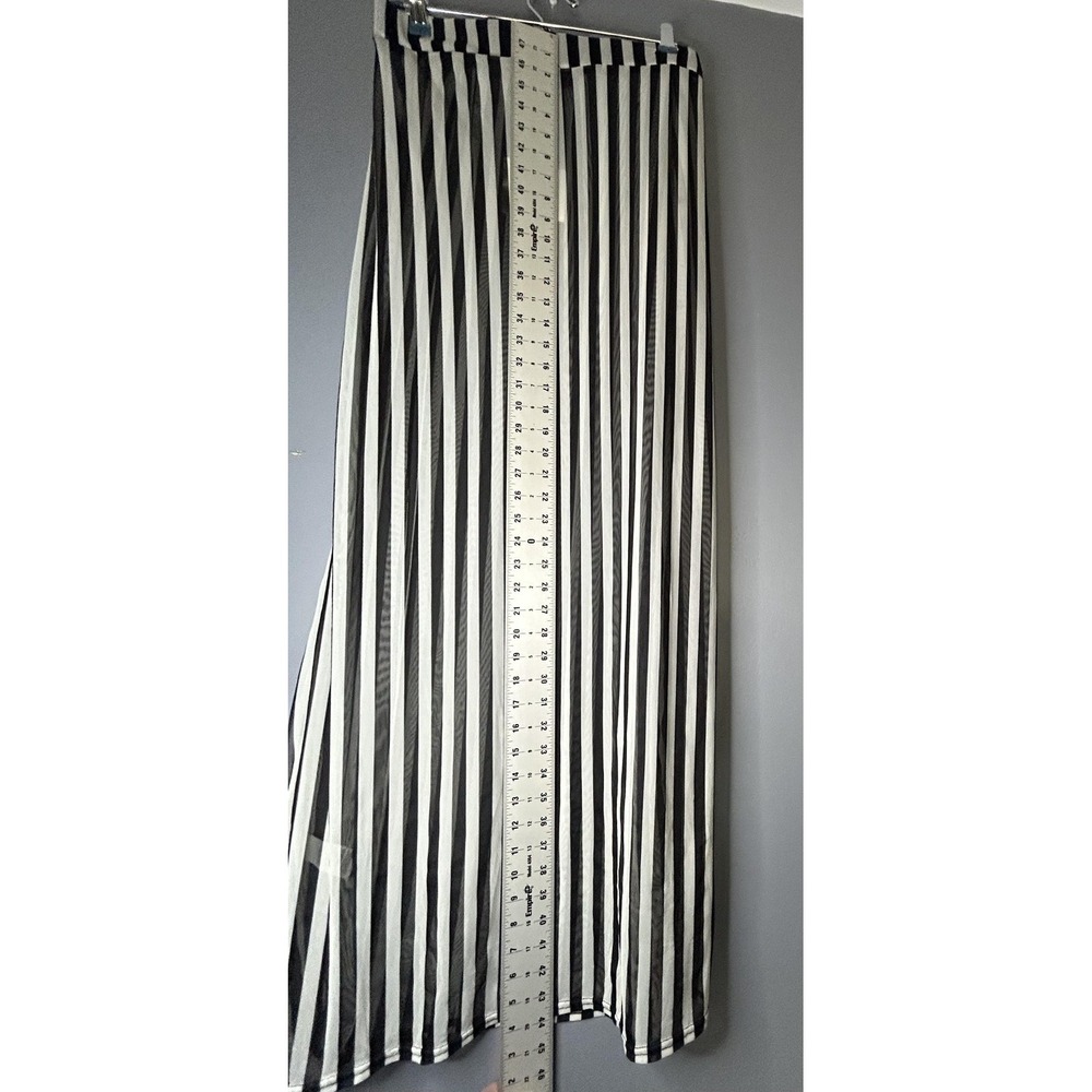 Missguided Skirt Size 12 Black White Stripe Sheer Mesh Maxi Festival Beach Party - Picture 4 of 12